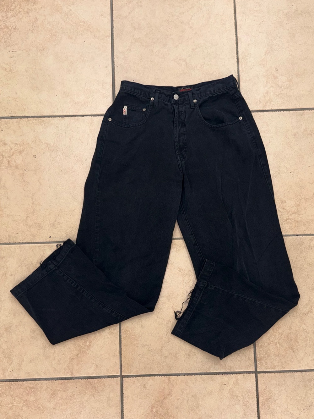 Vintage Guess Y2K Jeans Mens 32 Black Denim Straight Cut Logo Made in USA 90s